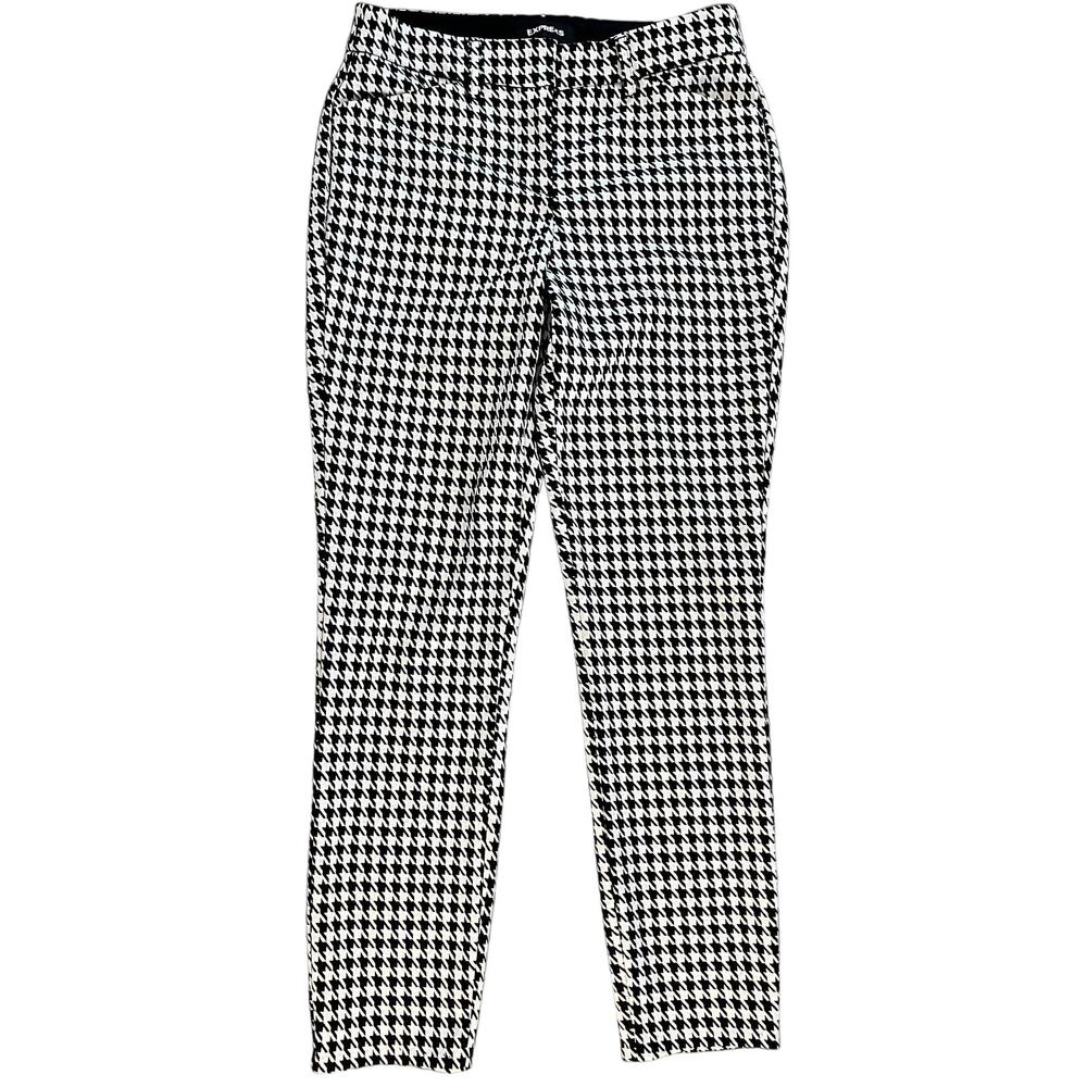 Express Black White Houndstooth plaid trouser womens ankle crop Pants small